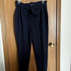 Express Paperbag style Trousers - Navy with tie